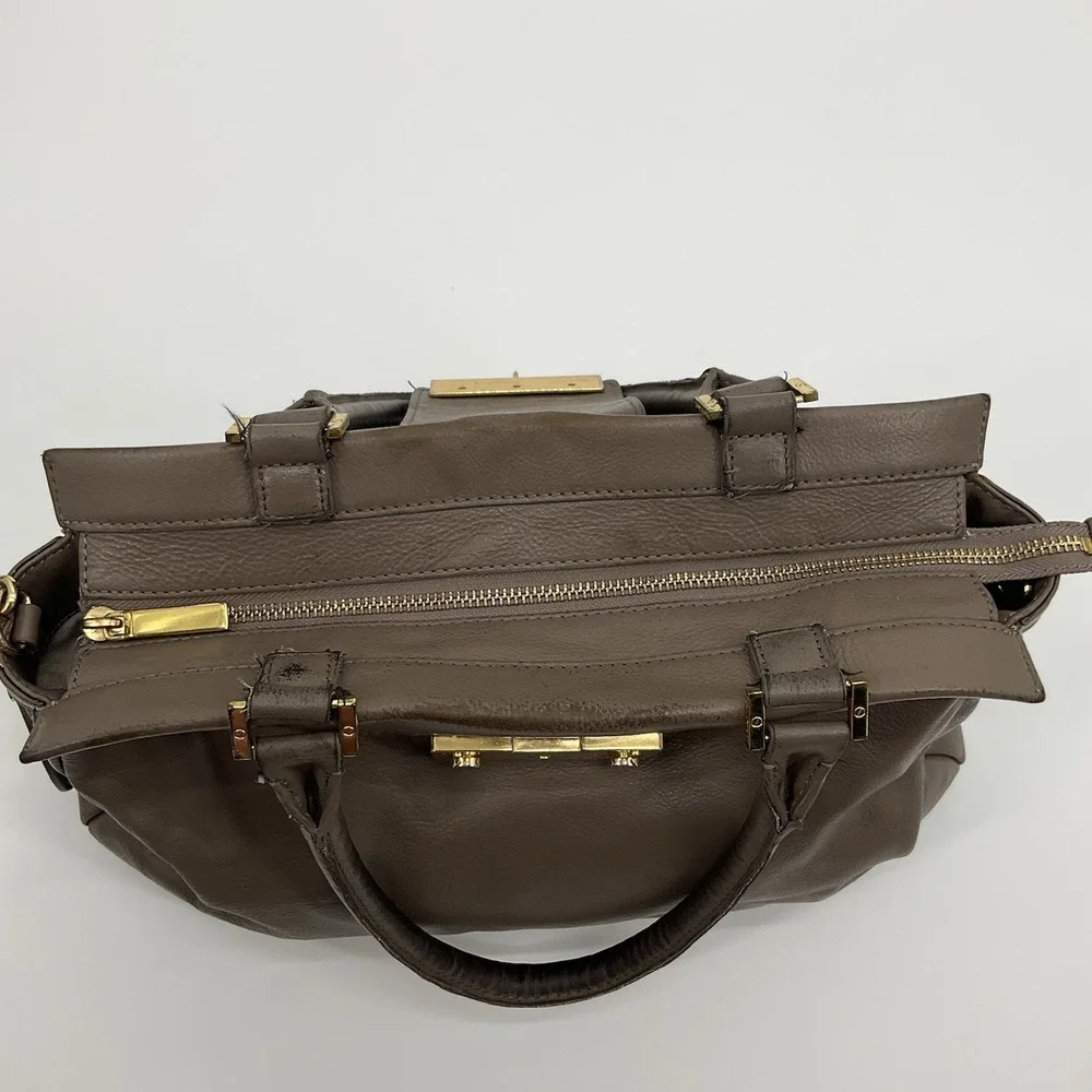 Tory Burch Leather Satchel Brown Gold Lock Large Quiet Luxury Minimalist Modern